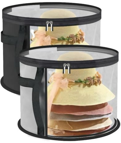 Fegtrtyoa 2 Scatole per Cappelli, con Manico e Cerniera, per Donne e Uomini, Scatola per Cappelli da Cowboy, da Viaggio Pieghevole per Cappelli da Baseball