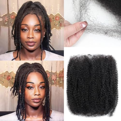 Afro Kinkys Lot de 3 paquets d'extensions de cheveux humains pour dreadlocks - 150 g/lot - Mini Twist - Cheveux humains afro crépus bouclés - Pour réparation de dreadlocks (1B#, 30,5 cm)