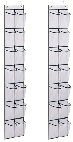 2 Stück Schuhregal Tür Hängend mit 4 Haken Organizer über der Tür Schuhe | 28 Taschen Schuhaufbewahrung Hängend, Schuhorganizer Camping, Faltbarer, für Wohnmobil, Schlafzimmer, Wohnzimmer