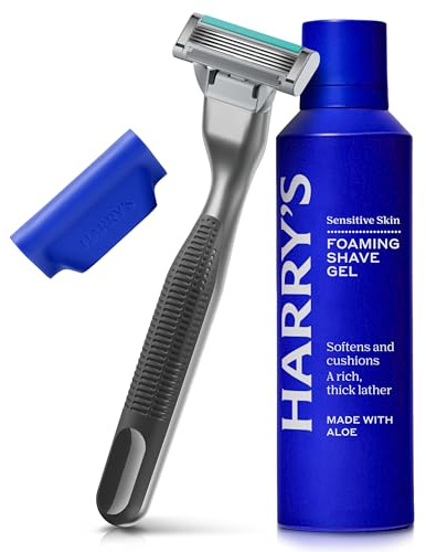 Harry's Plus Razor for Men - Trial Set (Black) - 1 Handle and Razor, 120ml Foaming Shave Gel and Travel Blade Cover