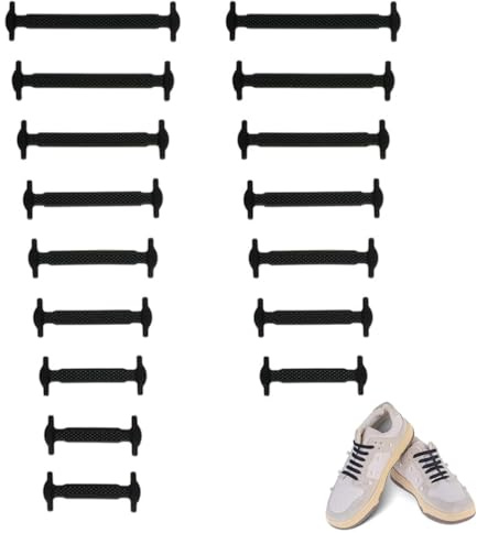GNALIA Cordones Elásticos, 8 Pares 16 Unidades, Silicona Sin Atar Negro, Talla Única 8 Tamaños, Para Zapatillas Deportivas Converse Altas Niños Adultos