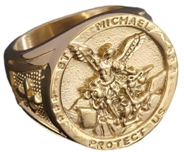 Fachoice Erzengel-Engel-Kreuz Ring für Männer Christlicher Erzengel-Ring Gold Jahrgang Katholischer Engel Schmuck fur Herren (18.9)
