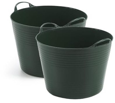 Mehrzweckkorb 28 L mit Füllstandsanzeige, flexibel, Dunkelgrün (2 Stück) | Strapazierfähig aus robustem Kunststoff, ideal für Garten, Laub, Wäsche und Haushalt