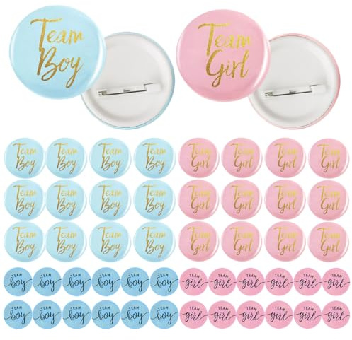 24 Pezzi Spille Gender Reveal Party, 24 adesivi, decorazione per feste per rivelare il sesso del bambino da 4,5 cm, squadra ragazzo e squadra ragazza, accessorio decorativo per baby shower (blu, rosa)