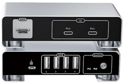 Switch KVM USB C tipo C a DP KVM Switcher 4K 144Hz 2 PC che condividono display, stampante, tastiera e mouse, convertitore U Disk Compatibilità estesa(USB C to HDMI)