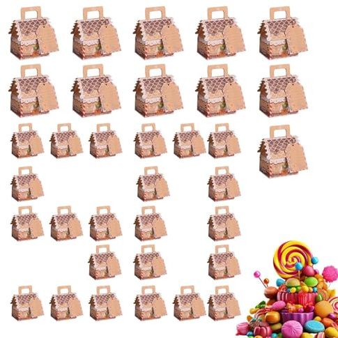 Caja de casa de pan de jengibre, cajas de galletas de casa de Navidad con etiquetas y asa, bolsas de dulces de Navidad para fiestas navideñas, galletas, golosinas y aperitivos