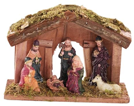 F Fityle Crèche de Noël avec figurines et étable - Cadeau religieux - Crèche d'intérieur et d'extérieur pour Noël - champêtre, Style B
