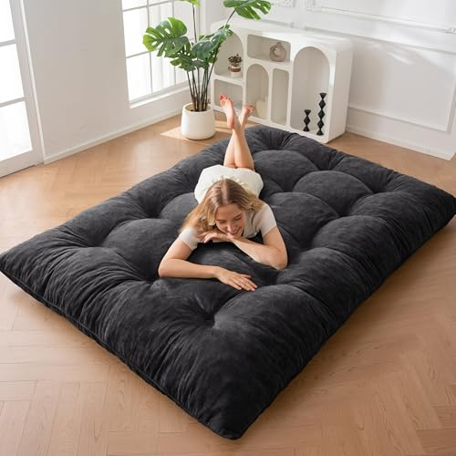 MAXYOYO Colchón Futón Tela de Chenilla, 15 cm de Grosor, Sofá Cama Futón Enrollable Relleno de Espuma Triturada,Abotonado Artesanal, Práctico Cubrecolchón Plegable para Suelo (No Incluye Estructura)