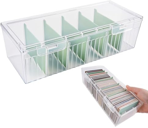 Indexkortslåda A8, 23,5 x 9,5 x 6,8 cm indexlåda med avtagbara skiljeskivor, transparent indexkortslåda med lock, ordförrådslåda, för upp till 600 kort för inlärningskort, visitkort, anteckningskort