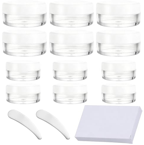 VZU 12 stycken krämburkar för fyllning, läppbalsambehållare, salvburk, transparent PETG med 2 skrapor för grädde ögonkräm, för ögonkräm, ansiktsrengöring (6 × 5 g, 6 × 10 g)