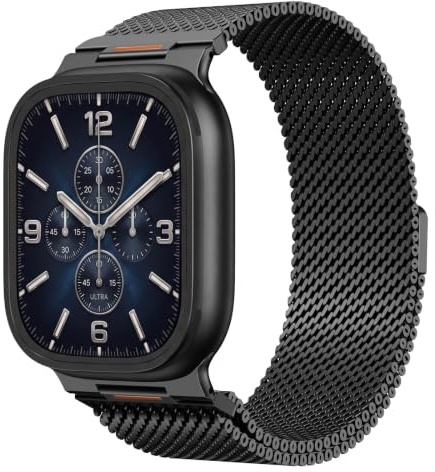 Astorgos Bracelet en Métal Compatible avec Apple Watch Ultra 3/2/1 49mm,S11/S10 46mm,9/8/7 45mm,SE3/SE2/SE/6/5/4 44mm,3/2/1 42mm, Bracelet de Remplacement Acier Inoxydable Maillé Homme Femme