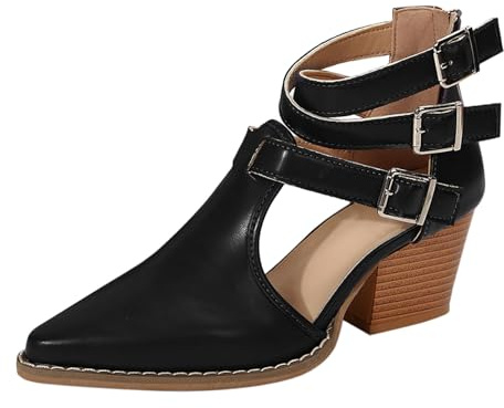 Klackskor dam eleganta, pumps dam med remmar spets tår damskor med klack breda fötter traditionella skor vintage höga klackar andas danskängor kilklack höga skor, svart, 37 EU