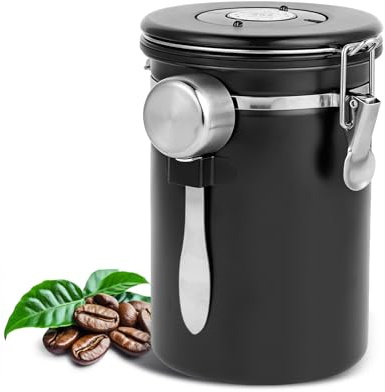 1,8 L Kaffeedose Luftdicht Edelstahl, Kaffeebohnen Behälter, Kaffeedose | Große Kapazität, aus Edelstahl, mit Datumsanzeige und Edelstahl-Löffel, geeignet für Kaffeebohnen, Tee und Nüsse