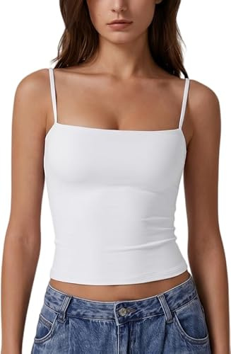 Xiaoliny Vest Tops Women UK Sleeveless Square Neck Tank Top Slim Fit Spaghetti Strap Camisole Summer Y2K Going Out Tops Double-Layer Stretchy Basic Vests Sexy Backless Cami Top Casual Outfits