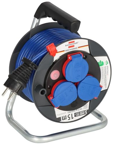 Brennenstuhl Garant Kompakt IP44 Kabeltrommel (15m Kabel in blau, Spezialkunststoff, kurzfristiger Einsatz im Außenbereich, Made in Germany)