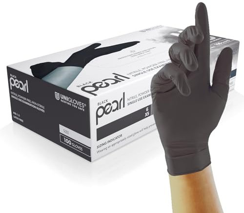 Unigloves Black Pearl Nitrile Examination Gloves - Multipurpose, Powder Free and Latex Free Disposable Gloves - Box of 100 Gloves, Black, Large (GP0034)