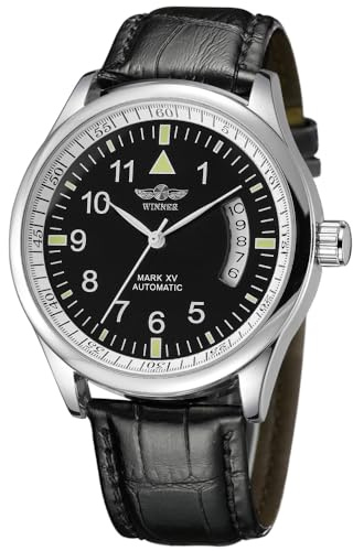 VIGOROSO Men's Sport Day Date Black Leather Automatic Self Winding Watch