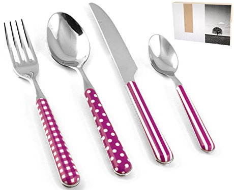 Home Provence Servicio de Cubiertos, Mango Decorado, Acero, Lila, 24 Piezas