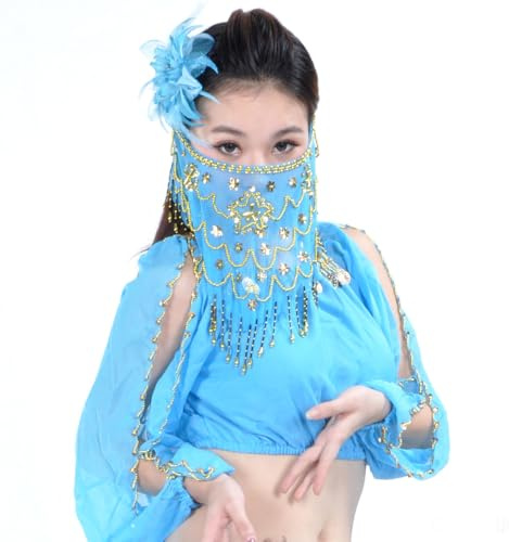 Best Dance Gesichtsschleier zum Bauchtanzen für Damen, mit Perlen, Pflaumenfarbe Gr. Einheitsgröße, hellblau