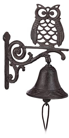Relaxdays Cloche Fonte Chouette Sonnette Murale Antique Rustique Hibou Cordon Déco imperméable Porte Jardin Brun foncé, Marron