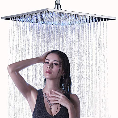 NeierThodore Pommeau de douche carré à LED changeant de couleur 40,6 cm chrome poli