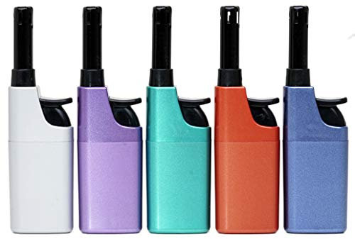Komfort Feuerzeug 5er Pack – Ergonomisch - Barrierefrei - Seniorengerecht– Nachfüllbare Piezo Gasanzünder mit Leichtbedienung – Metallic & Farbig – Für Kerzen, Grill & Outdoor
