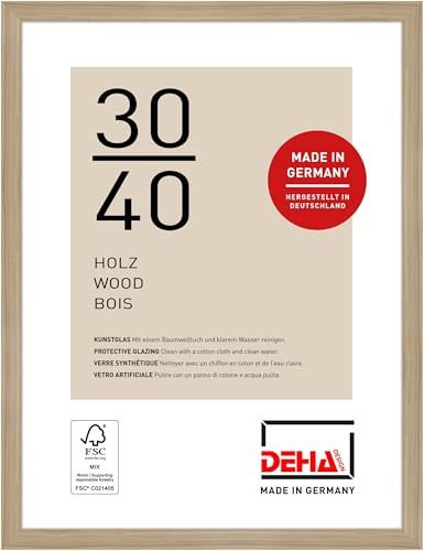 DEHA Design marco de fotos, 30 x 40 cm, Madera, Roble, Marco de fotospara colgaren formato vertical y apaisado, vidrio sintético irrompible, Fontana