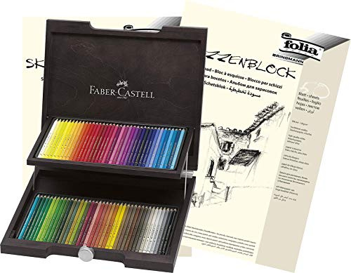 Faber-Castell - Farbstifte Polychromos, 72er Holzkoffer + Skizzenblöcke A4