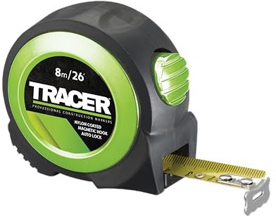 TRACER 8m Auto-Lock Tape Measure (Nylon coated Tape Measure with magnetic hook and auto-lock feature)