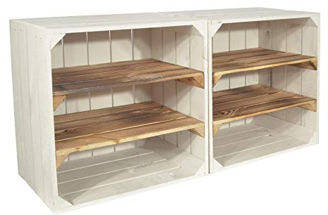 CHICCIE 2 Set Weinregal Wino aus Holz - Weiß Geflammt 2X Regal Holzkiste