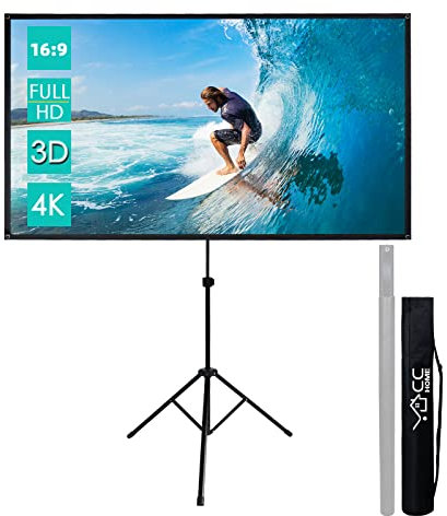 CCLIFE Schermo Proiettore 80 90 100 Pollici 16:9 Regolabile Telo Proiettore Treppiede Pieghevole Portatile, Schermo di Proiezione per Casa Ufficio Eventi All`Aperto Teatro