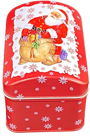 MediMuc Truhe Weihnachtsmann - wunderschöne rote Minidose mit Weihnachtsmann - lebensmittelecht - Gebäckdose, Keksdose, Blechdose - Maße: (L x B x H): 10,4 x 7,6 x 8,0cm, Volumen ca. 0,63L