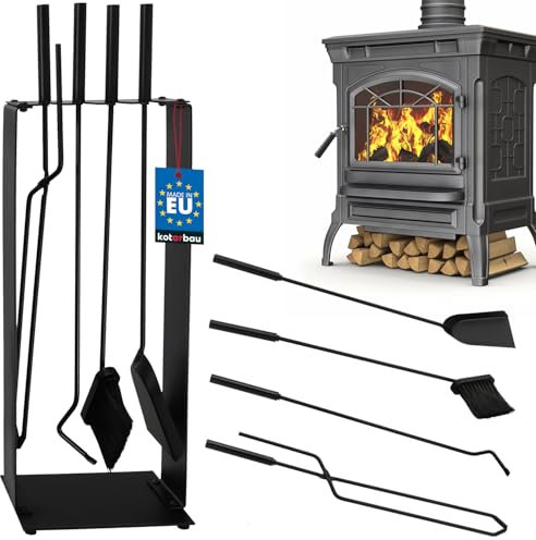 KOTARBAU® Set da camino in acciaio nero con supporto, 5 pezzi.