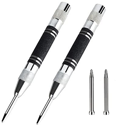 2 x Pointeau Automatique Centrale Pointeau Automatique Métal Ressort Centrale Perforation avec 2 Embouts pour Métal Bois Verre 128mm