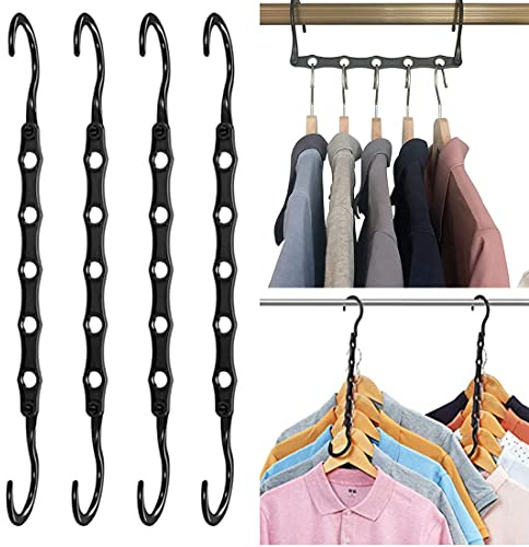 Ncheli 4 Stück 5 in 1 Kleiderbügel Platzsparende,Drehbares Magic Kleiderbügel,Platzsparende Kleiderbügel Plastik,Multifunktionaler Schwarz Magischer Kleiderbügel,für Kleiderschrank Closet | Drehbare Haken mit 360° Rotation, Für Kleiderschrank & Schiebetüren, Robuster Kunststoff, Zum Aufhängen von Hemden und Jacken