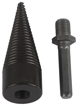 Firewood Drill Bit, Carbon Steel Cone Hex Shank Drilling Tool for Wood Log Splitting, Black, 32mm