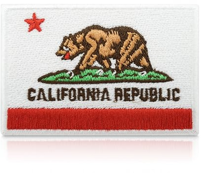 Finally Home Kalifornien Flagge Patch zum Aufbügeln | 7,5 x 4,9 cm | California Republik Flag Patches, USA Fahne Bügelbild, Amerika Aufbügler, US Aufnäher, Applikation