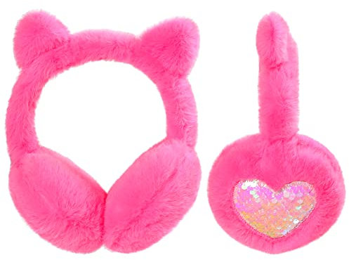 SEDEX Ear Muffs Kids Winter Girls Earmuffs Cute Cat Fluffy Ear Warmer Children Plush Thermal Furry Ear Covers Windproof Soft Headband Outdoor Sport Faux Fur Earflap Ski Cycling Running Headwear