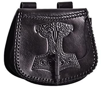 Battle-Merchant Wikinger Gürteltasche mit Prägung, Leder | Ledertasche für den Gürtel, Mittelalter Reenactment, LARP, Historische Kostüme & Fantasy Cosplay