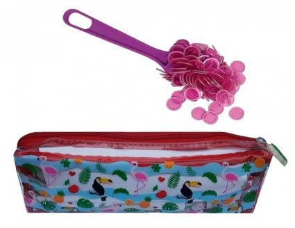 cavernedesjouets Kit Bingo Loto 3 en 1 Fuchsia : Trousse Transparente + Baton magnetique + 100 pions jetons de Marque - Accessoires Set Materiel Soiree + 1 Carte Offerte
