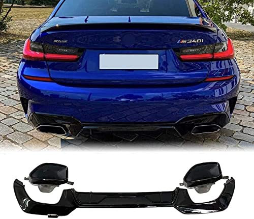 XUETAO G20 Diffusor für BMW 3er G20 G28 M-Sport M-Sport M320i M325i M330i M340i 2019 2020 2021 Heckstoßstange Diffusor Lippenspoiler mit Auspuffblenden (schwarz, Gloss Black, ABS)