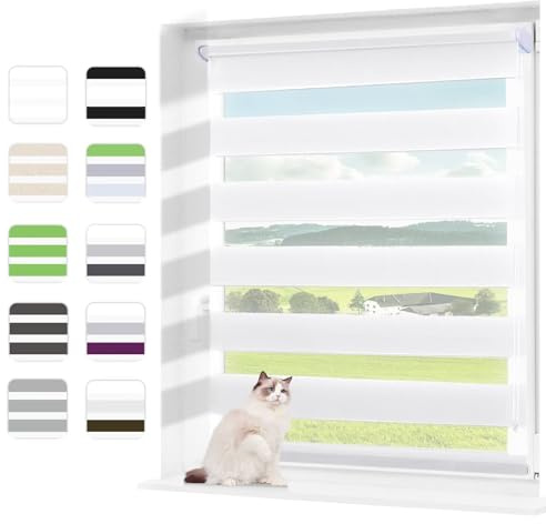 Wudomi Doppelrollo Klemmfix ohne Bohren Weiß 70x80cm(BxH),Lichtdurchlässig und Verdunkelnd Duo Rollo,Klemmrollo Seitenzugrollo für Schlafzimmer, Badezimmer, Wohnzimmer Fenster und Tür