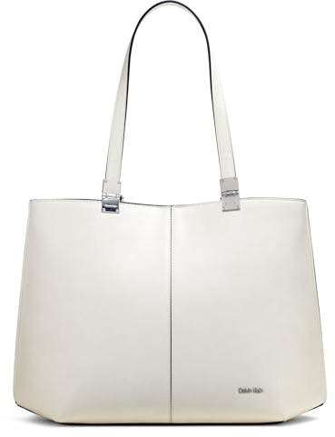 Calvin Klein Damen Geometric Tote Bag – Vegan Leather, Monogram, 3 Pockets Geometrische Tragetasche aus Granit