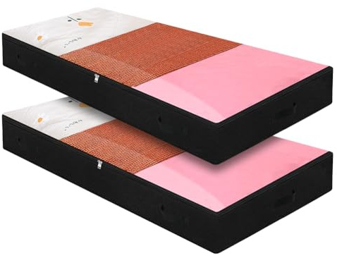 iwill CREATE PRO Schwarzer Satz von 2, transparenter Reißverschluss-Deckel unter Bett-Aufbewahrungsbehältern, zusammenklappbare Unterbett-Aufbewahrungstaschen für Schlafzimmer Schrank, waschbar