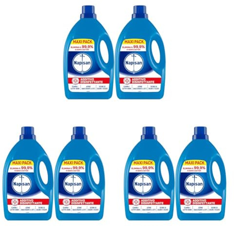 Napisan Additivo Disinfettante Lavatrice, Confezione da 6 x 2.2 Litri di Additivo Liquido per Lavatrice, Contro i Batteri e i Cattivi Odori