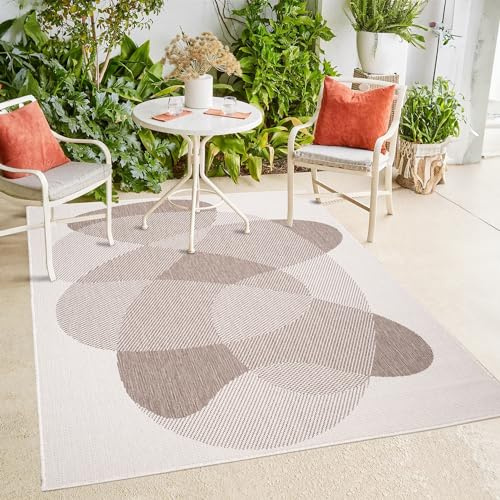 payé In- & Outdoor-Teppich - Beige Creme - 120x170cm - Wendeteppich - Abstraktes Muster - Wetterbeständig für Balkon Terrasse - Indoor Teppiche Wohnzimmer Küche