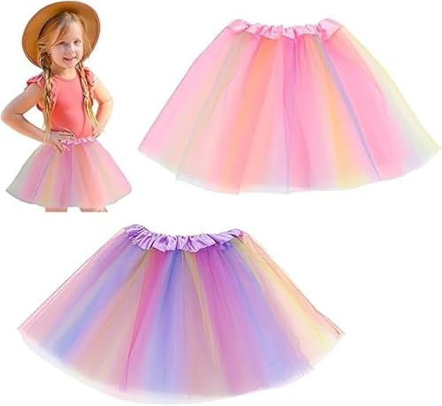 VIDSTW 2 Stück Tütü Kinder Mehrlagige Tutu Mädchen Gaze Atmungsaktiv Tüllrock Mädchen Zwei Stile Tüllrock Kinder für 3-8 Jahre Farbenfroher für Geburtstage Kindertage Partys Ballett Weihnachten