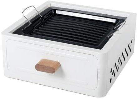 Barbacoa Portatil Carbon Mini Ahumador Compacto De Sobremesa Pequeña Barbacoa Al Aire Libre Con Bandeja Para Hornear Para Viajar Patio Trasero Picnic Playa (Color : /White)