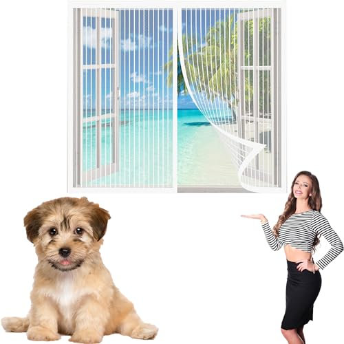 Fliegengitter Fenster 120 x 210 cm Ohne Bohren Moskito Vorhang Luft Kann Frei Strömen für Alle Arten von Fenstern, Weiß