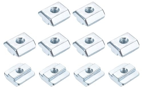 Sourcing Map 10Pcs M5 T Nut Tee Sliding Slot Nuts, Nickel Plated Carbon Steel, Silver Tone, 20x20x9.6mm